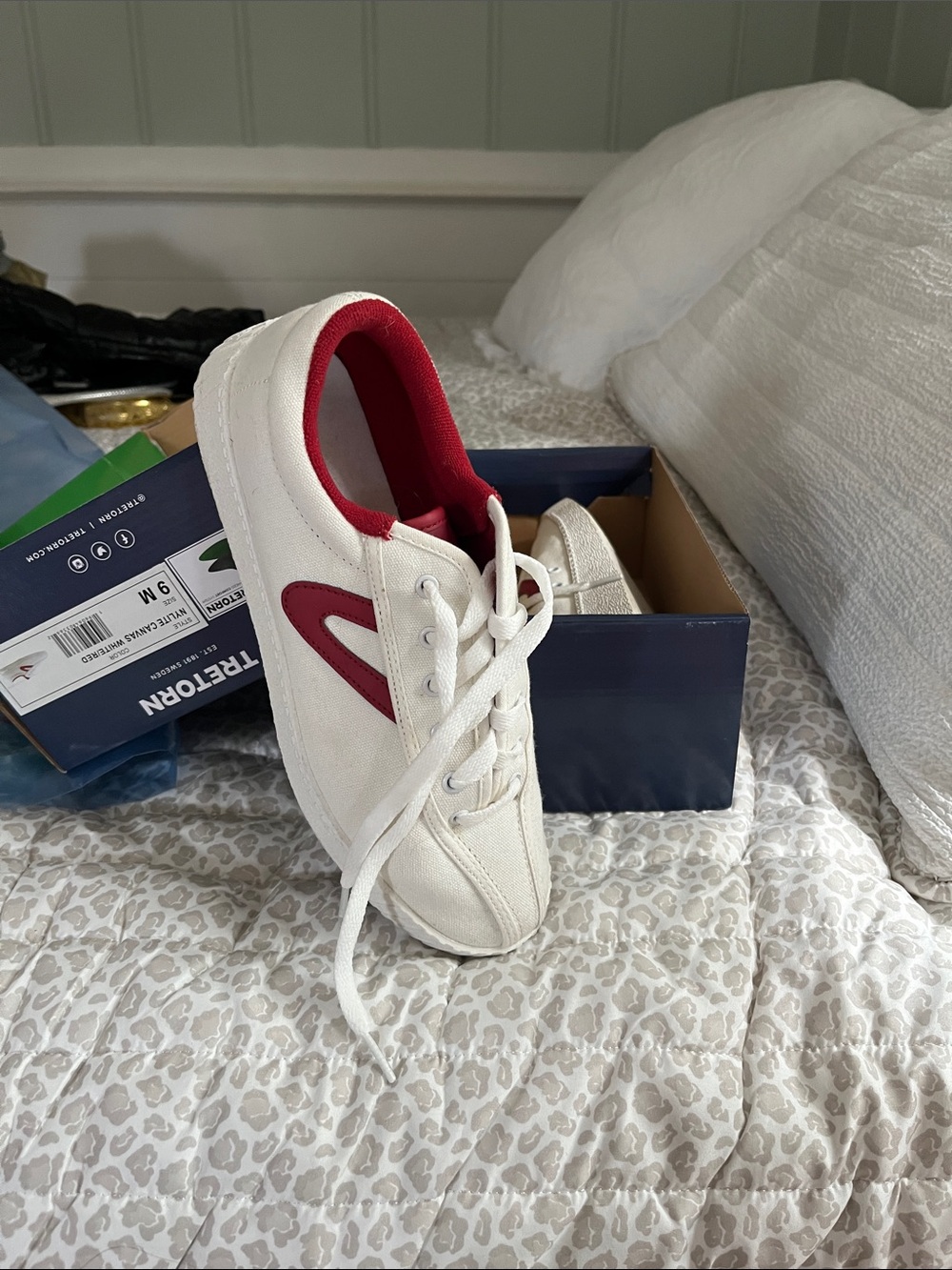 Tretorn White Canvas Sneakers with Red Trim